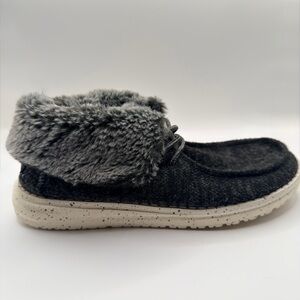 Hey Dude Black and Gray Fur-Lined Shoes